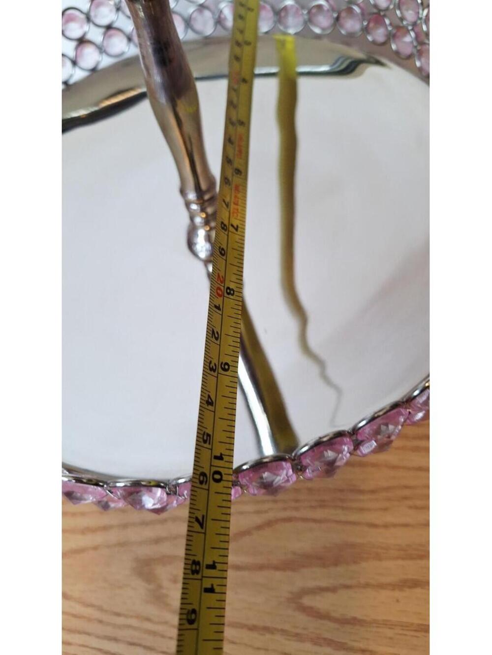 2-Tier Silver Metal Serving Stand Pink Faux Crystal Beads Dessert Jewelry Tower - Picture 16 of 16